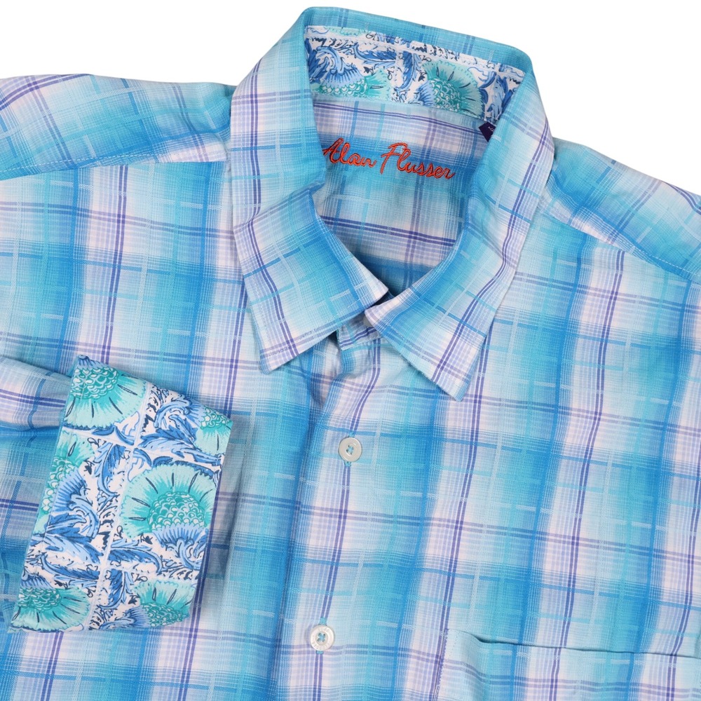 Alan Flusser Plaid Button Up Shirt Long Sleeve Patterned Shirt Flipp Cuffs L